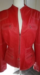 Red Leather Jacket L Well Cared For